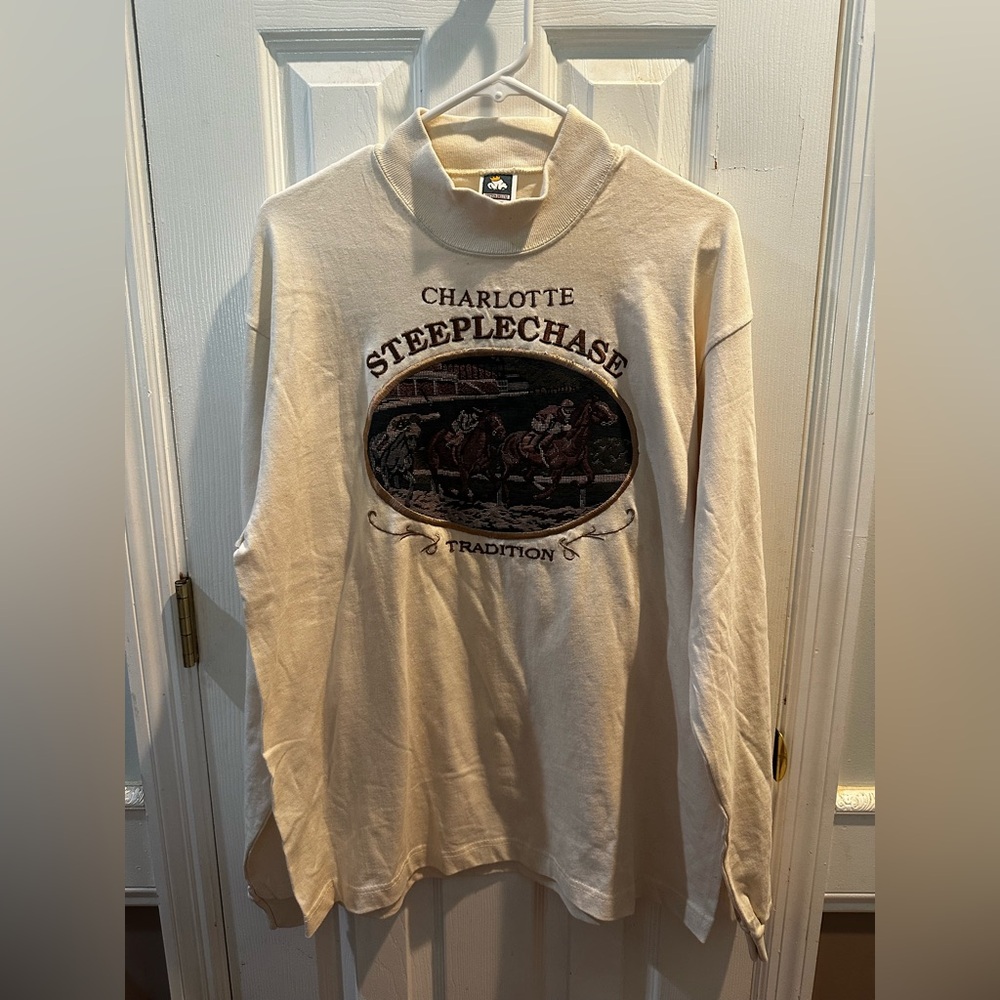 Vintage Charlotte Steeplechase‎ Horse Racing Shirt Embroidered Equestrian L